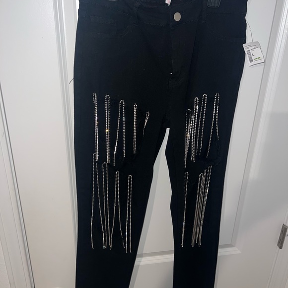Ripped rhinestone fringe jeans - Picture 2 of 7